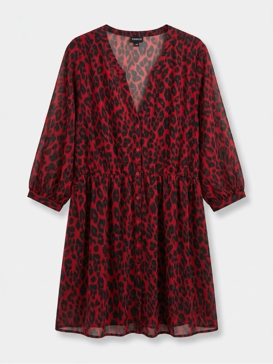 torrid Tops - torrid Red and Black Leopard Print Long Sleeve 3/4 Blouse
